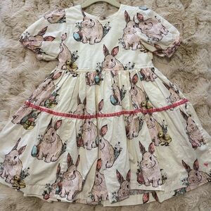 Pink Chicken Cream Bunny Print Kids Dress